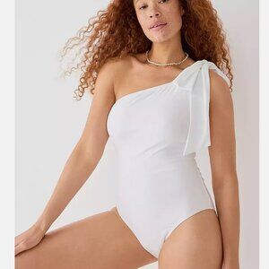 J. Crew womens Sleek one-shoulder Bow one-piece swimsuit NWT 14 white